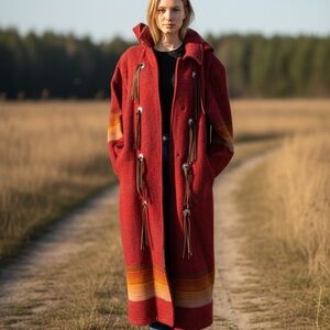 Woolrich Hooded Wool Jacket Coat Blanket Southwestern XL Ethnic Native Rainbow